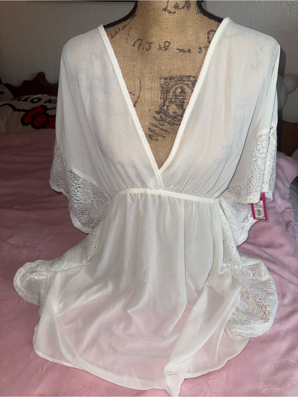 Xhilaration White Lace-Trim V-Neck Swim Coverup - Picture 1 of 6